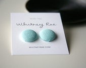 Nickel-Free Fabric Button Earrings - Seafoam Green Dot