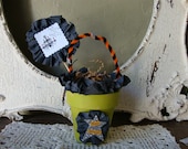 Halloween Candy gift basket with mini sign Black and green candy bucket Trick or Treat embellished basket