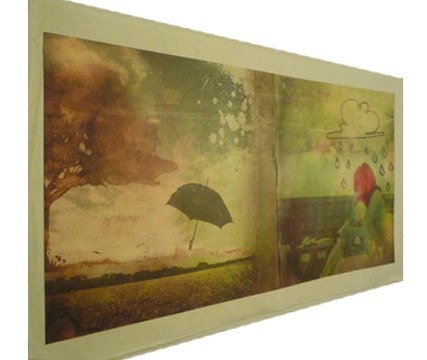 RAINY -- One of a kind digital collage printed on rice paper