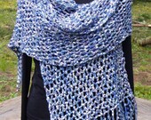 hand crochet pashmina shawl, blue
