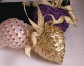 handmade gold ribbon heart ornanment,