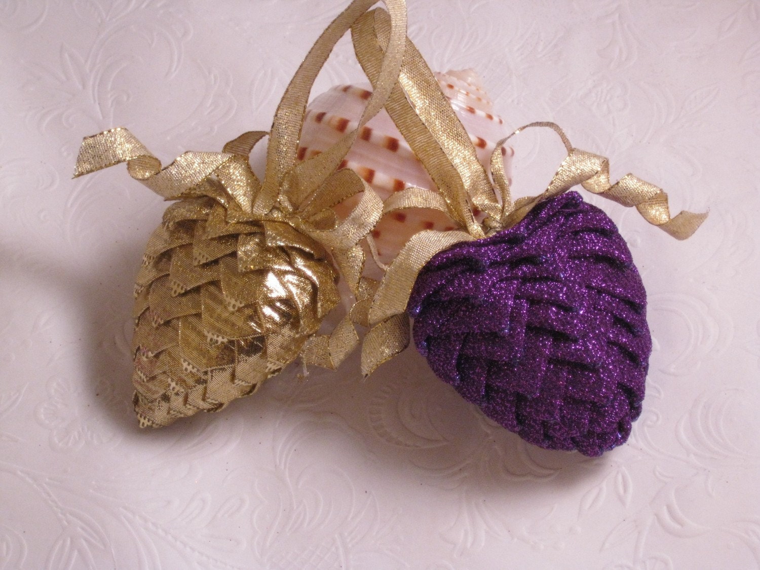 Handmade Valentine decor, unique ornament purple and gold