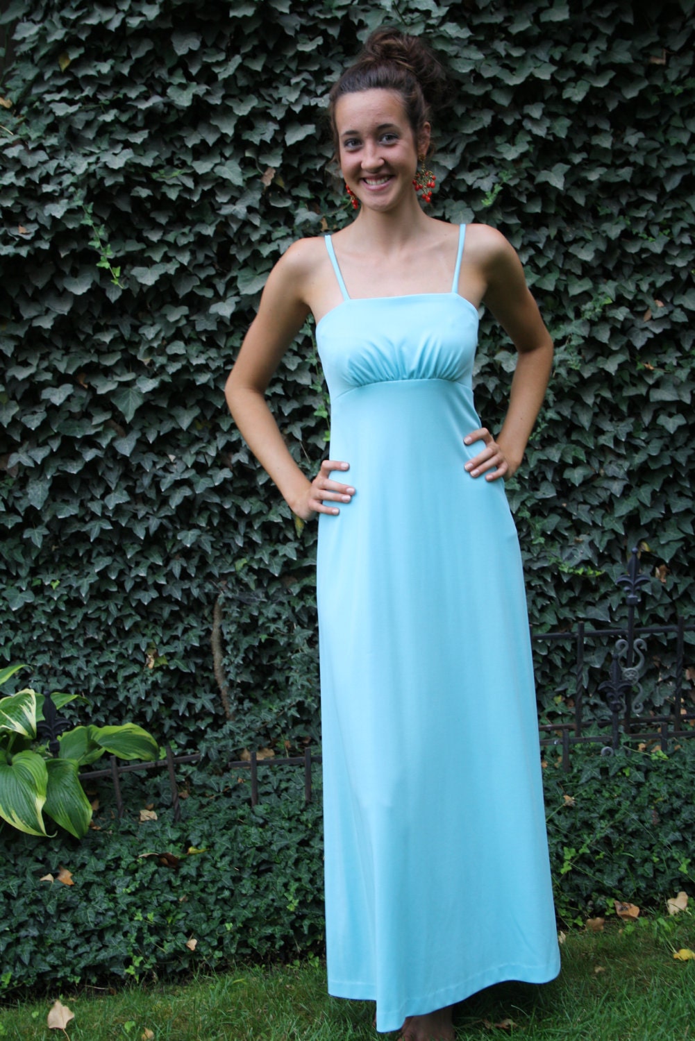 vintage 70s maxi dress blue  /boho spaghetti straps / size small/ 10 DOLLAR SPECIAL