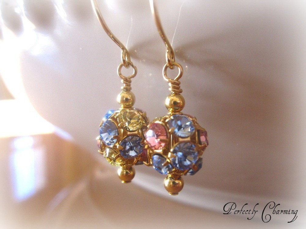 Earrings DAZZLE Vintage Swarovski Fireball 14K Gold Filled