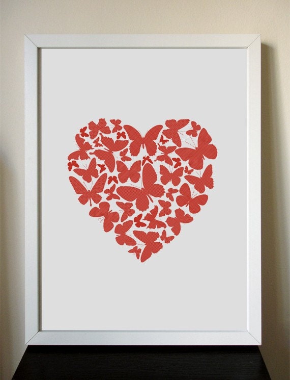 12x16 Giclee Affordable Art Print - Butterfly Heart Valentines