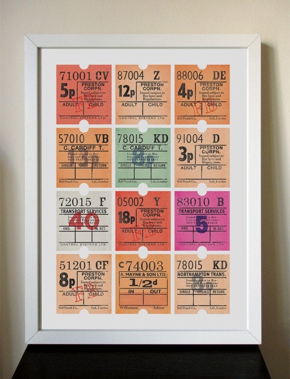 12x16 Giclee Affordable Art Print - All Aboard Bus Tickets