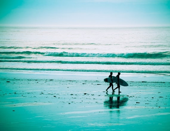 Morning Surfer Turquoise Photo - Kennebunk, Maine - 8x10 print in teal and aqua tones