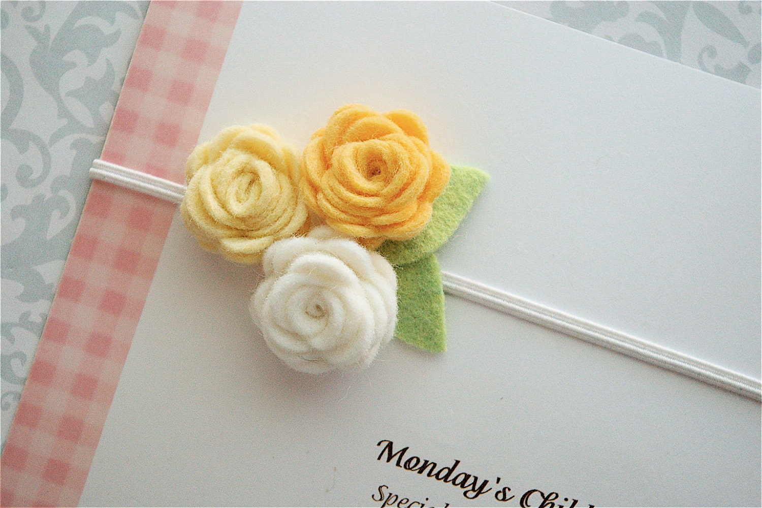 Felt Flower Headband in White and Yellow Roses - Baby Headbands to Adult