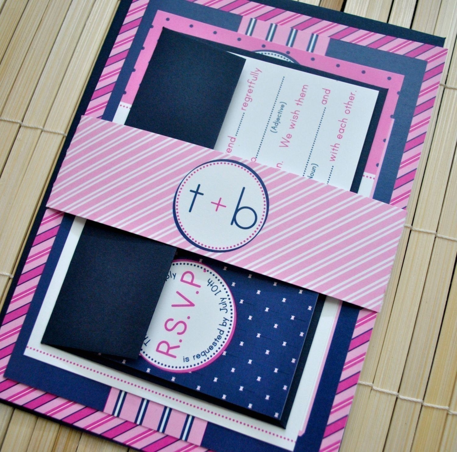 Savannah Wedding Invitation Suite pink, navy and white