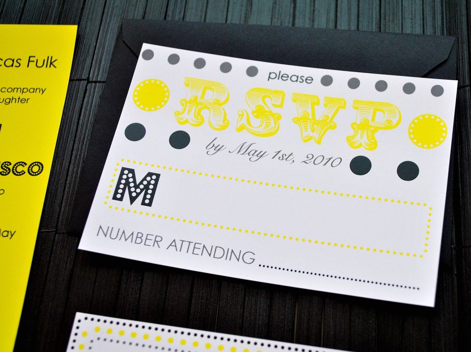 Super Cute Wedding Invitation Suite with Belly Band - Dots Suite Black, Grey and Yellow