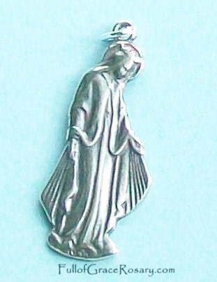 Sterling Silver Miraculous Medal, Our Lady of Grace, Blessed Mother Medal, Mary, Solid Sterling, Antique Replica