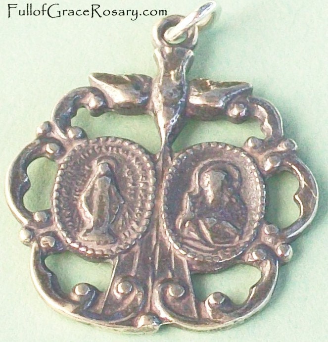 Unique Miraculous Medal Scapular Medal Holy Spirit Solid Sterling Silver Antique Replica
