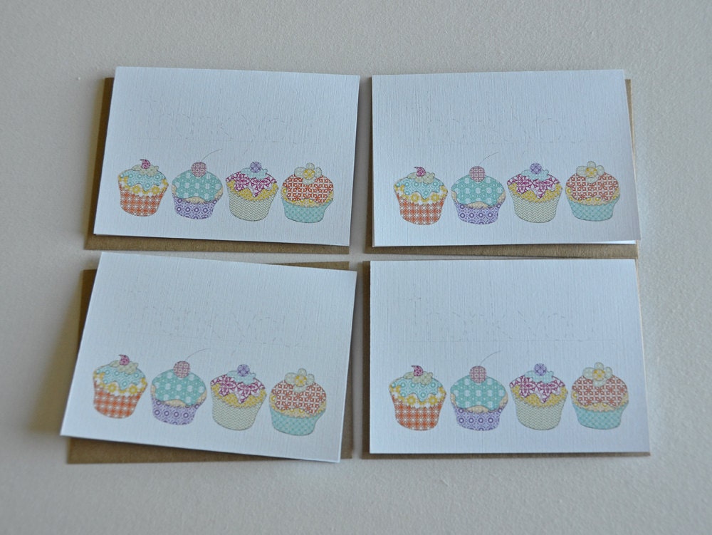 Set of 8, traceable thank you, note cards. 9 envelopes. Frosted Thank Yous. Traceables. Cupcakes.