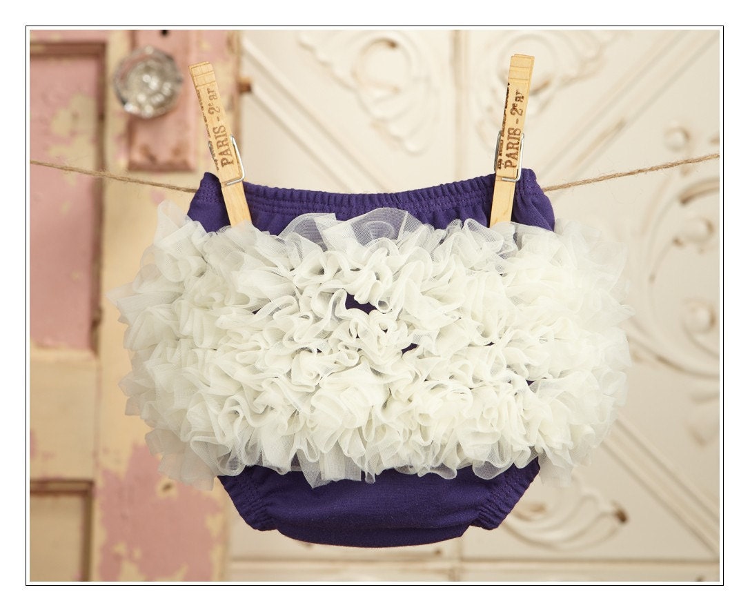 Cream and Purple Ruffle Diaper Cover - Ruffle Bloomer - Ruffle Bum - Handmade by me