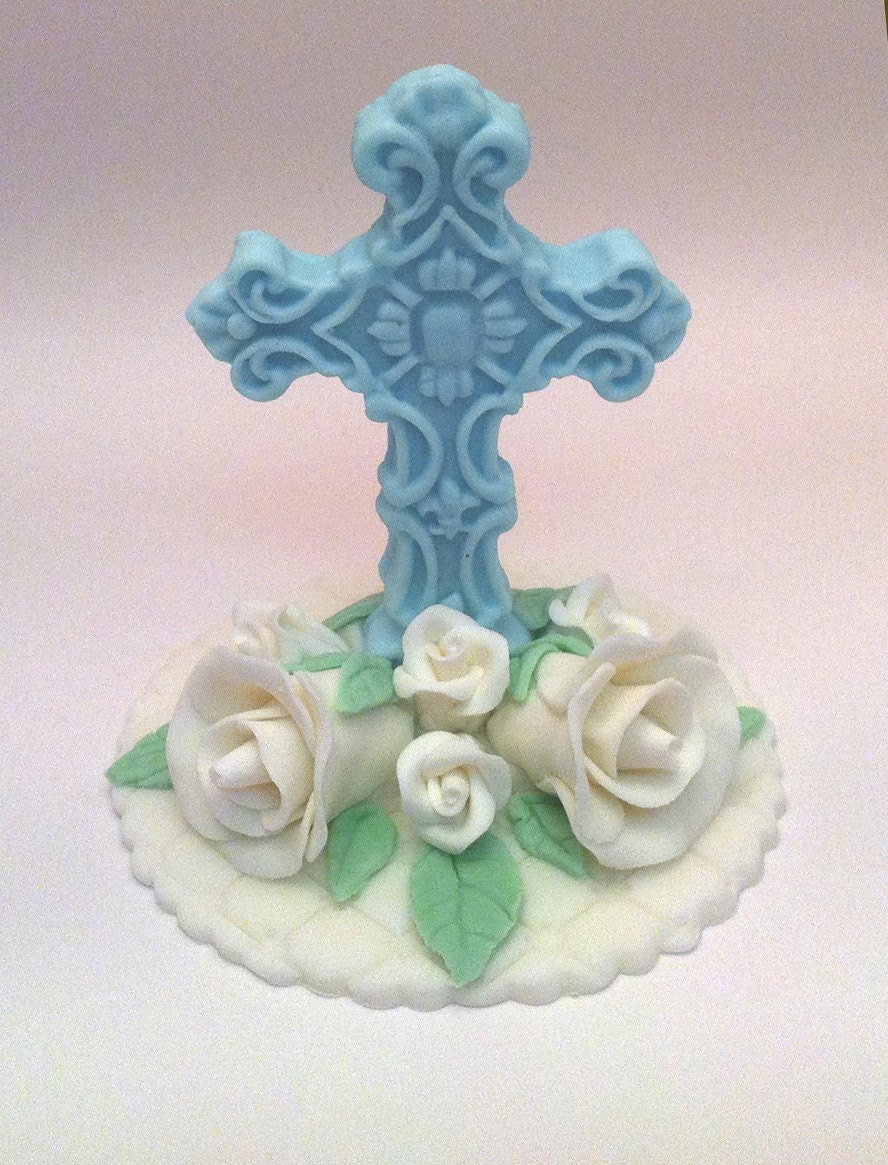 Fondant Cross for First Communion, Baptism or Confirmations, Cake Topper Arrangement