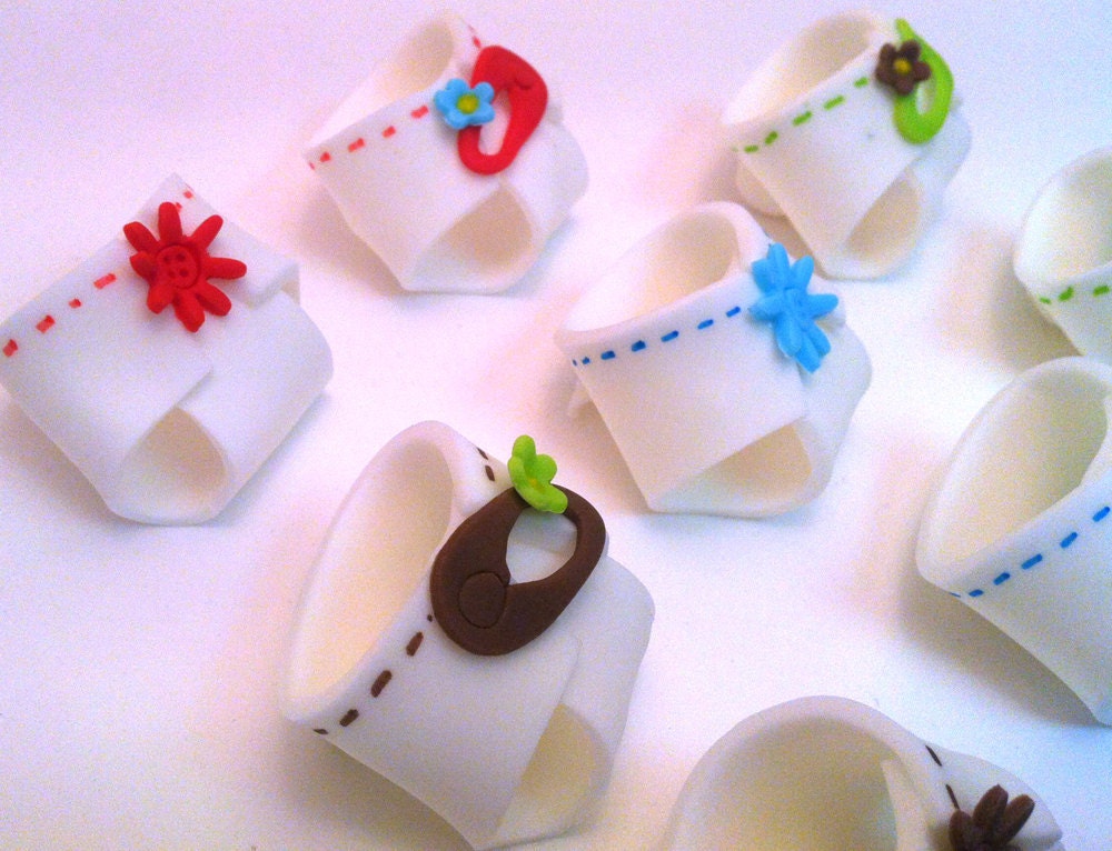 Fondant diaper cake decorations, cupcake diapers, perfect for baby showers and moms to be Il_170x135