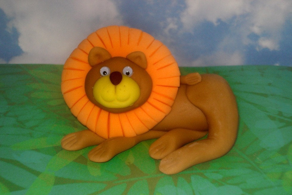Fondant Lion King of the Jungle Cake or Cupcake topper - Decorations for Jungle Party or Baby Shower Il_570xn