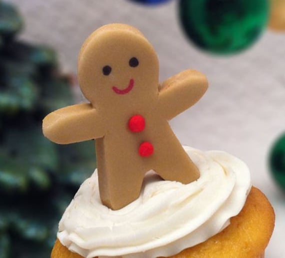 Edible Christmas Cupcake Toppers - Santa - Snowman - Candy Cane - Gingerbread man