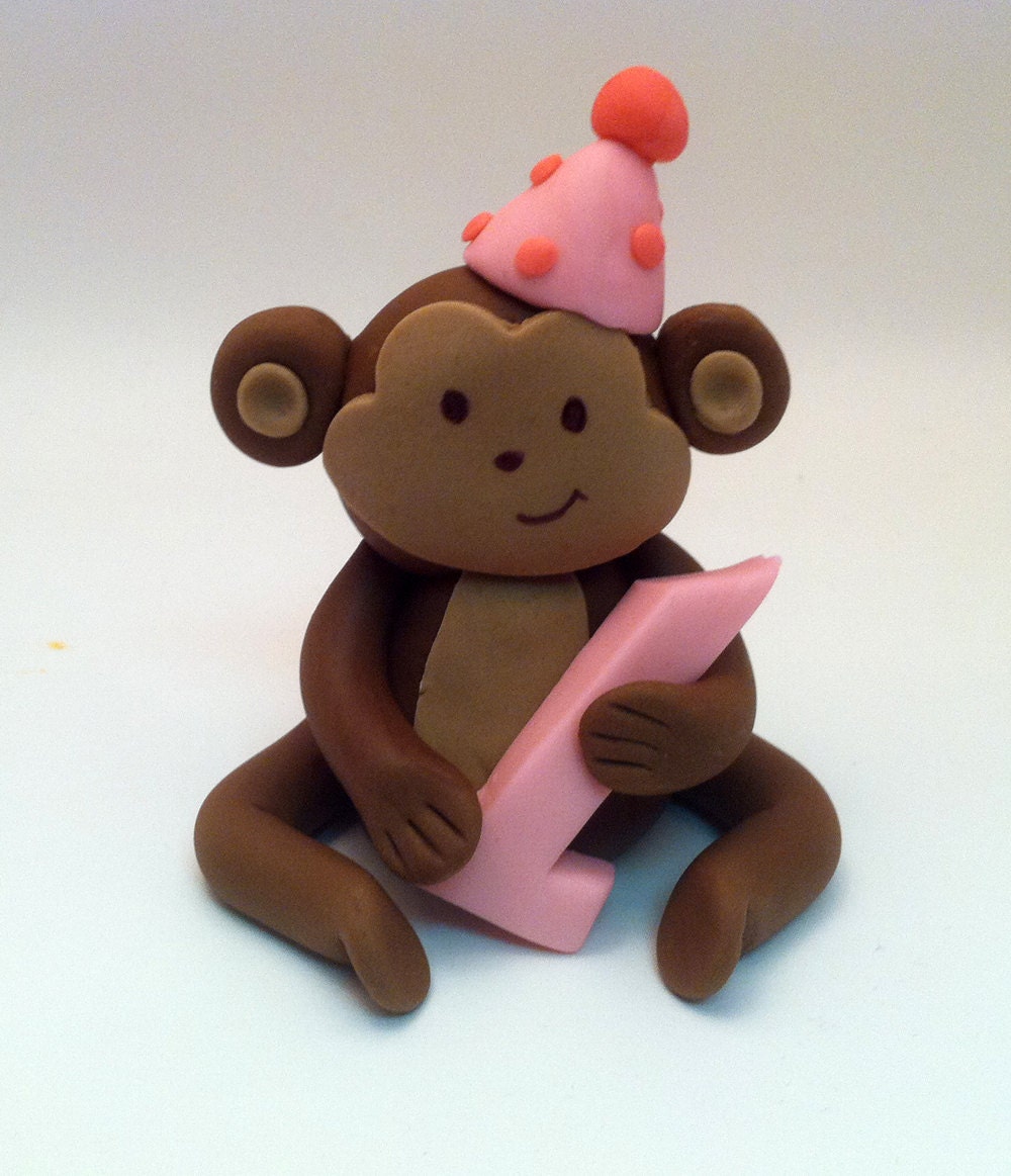 1 Girl Mod Monkey Cake Topper of Edible Fondant Cake Decoration for Jungle Party Il_570xn