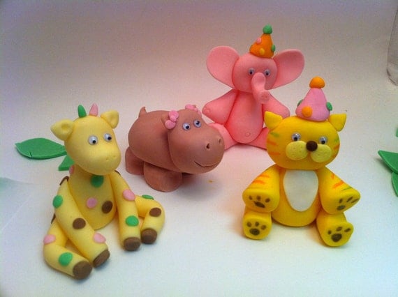 Jungle Cake Toppers - Fondant Sweet Safari 1st Birthday Inspired Set of 4 to choose Il_570xn