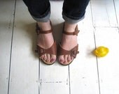 ON SALE Womens Brown Leather Sandals Flat Mum Wedge Strappy Buckle 6 39 8.5