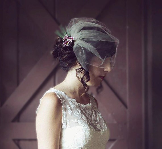 Wedding Veil, Birdcage Veil, Tulle Blusher, White, Ivory, Champagne - LORNA