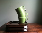Quartet of Retro Brown and Green Lunch Trays