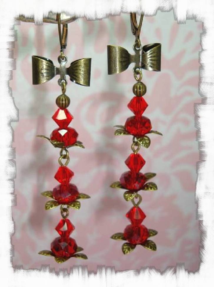 Red Swarovski crystal elements Bow chandelier earrings