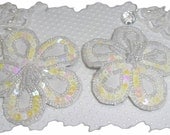White Flower Sequined Hair Clip and or brooch pin Pair Pefect for Brides or graduates