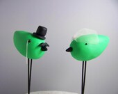 Custom Love Birds with Monocle and Mustache Cake Topper Wedding Decor - Colors of Choice