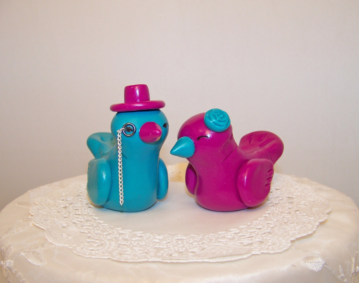 Wedding Bird Cake Topper High Fashion with Monocle - Colors of Choice- Modern, Retro Cake Topper