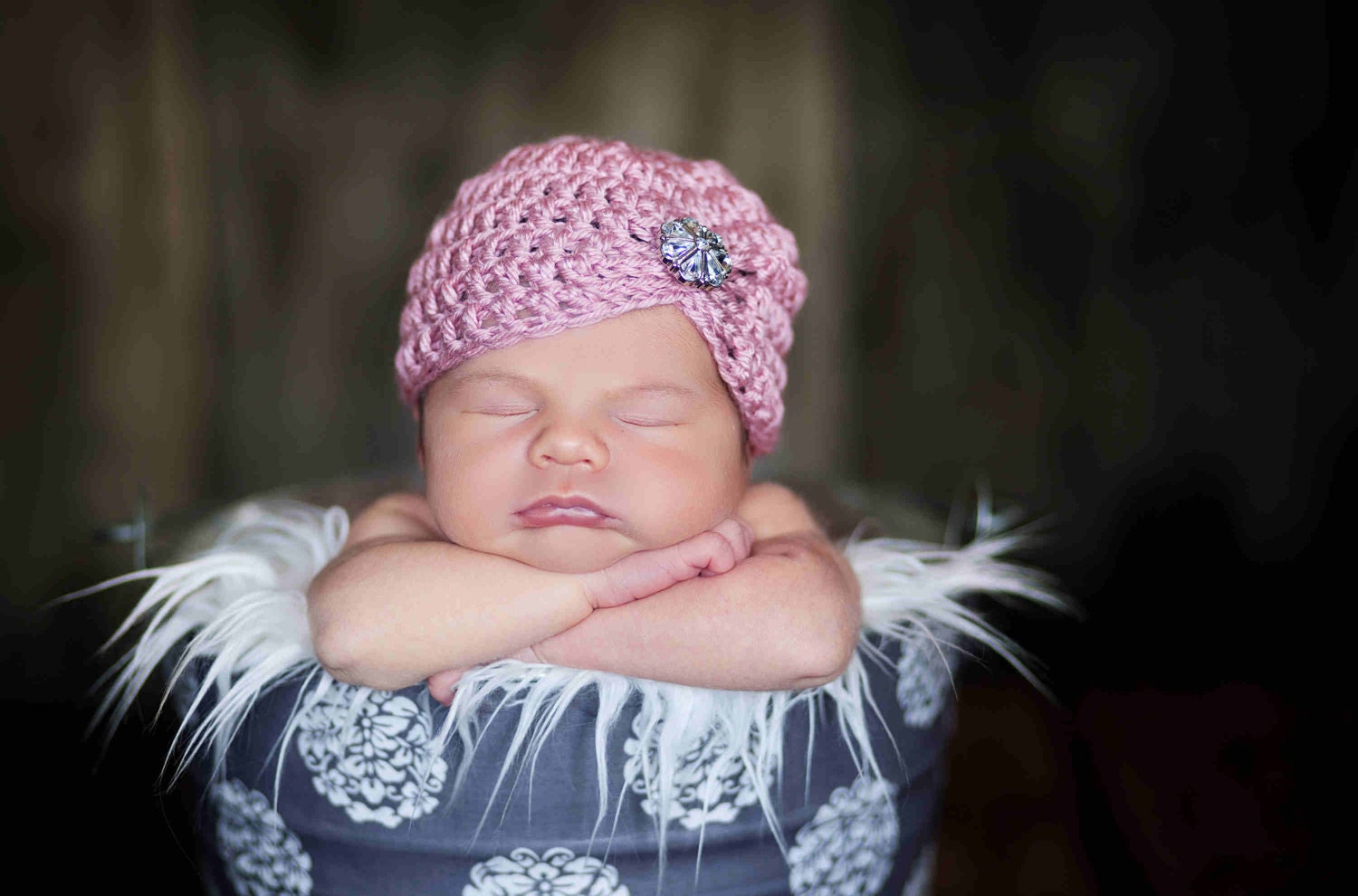 Baby Hat- Newborn Hat- Antique Pink Jewel Flapper, Baby Turban