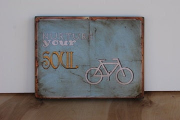 Nurture your Soul.  Tin print mounted on wood frame.  12 x 16 inches.