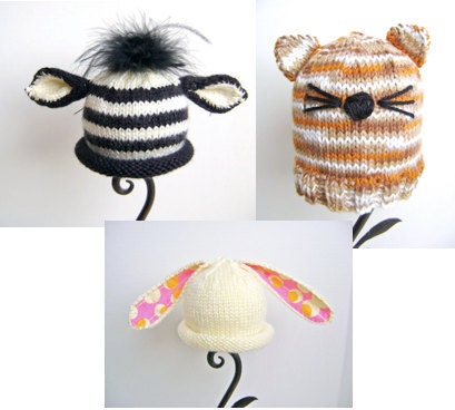 INSTANT DOWNLOAD Knit Three Animal Hats Collection - All Three Patterns for One Price - Newborn to Toddler Sizes