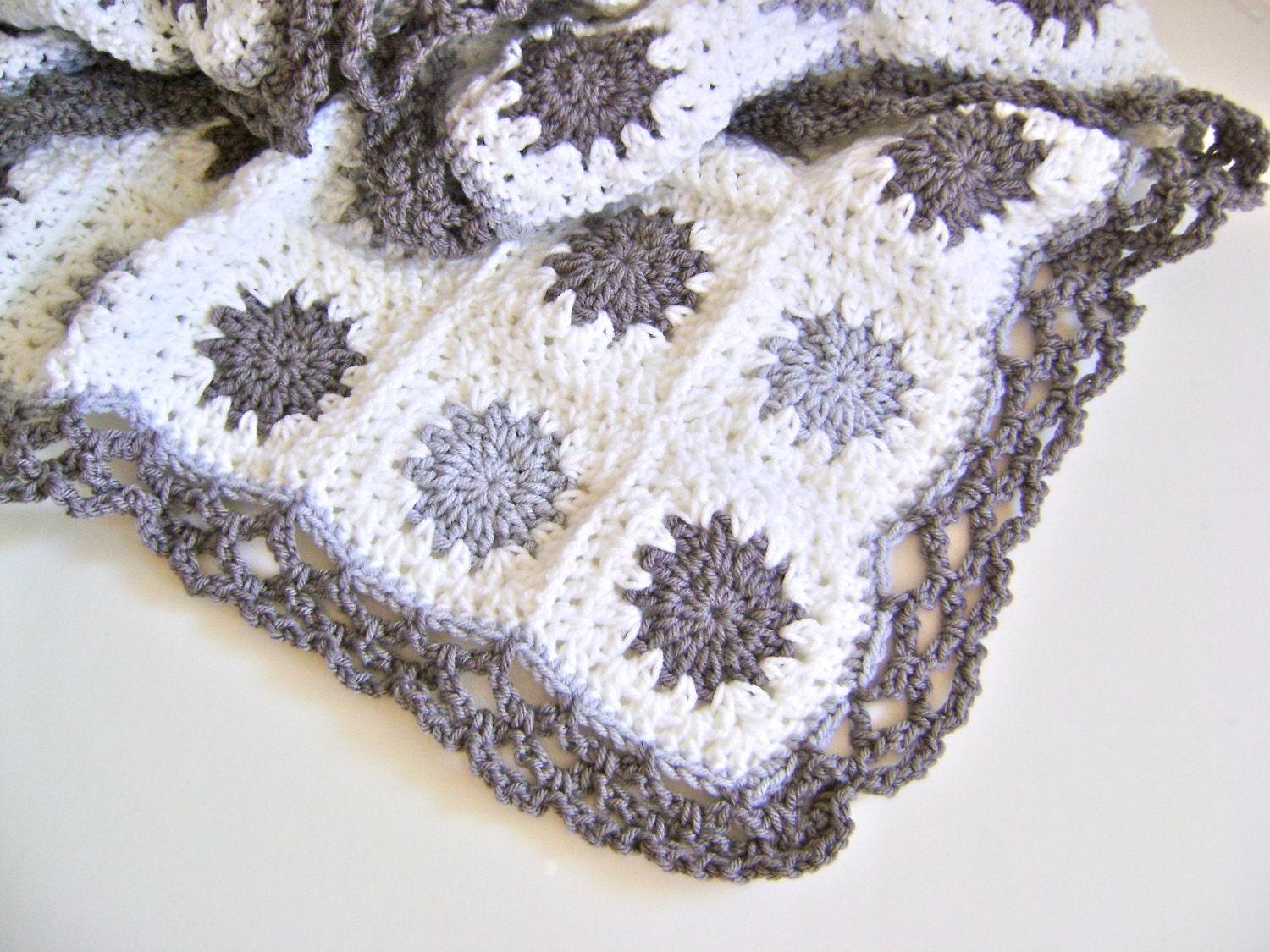 Hand Crocheted Grey Granny Baby Blanket - Luxury Gift for the Modern Mommy and Baby Nursery