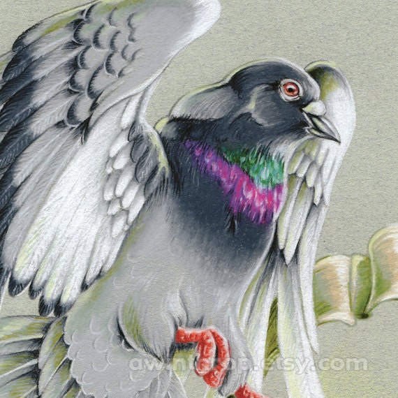 Pigeon French Fry Illustration 5"x7" Giclee Mini Print - "City Squab"