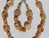 Necklace & Bracelet Set - Mother of Pearl and Red Aventurine  - "Apricot Fantasia" - Special Offer