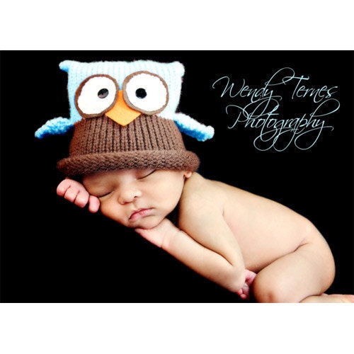 Knit Baby / Newborn Owl Hat, Custom Colors Avail, Newborn- Adult,Great Knitted Infant Photo Prop, Fluff and Fuzz Inspired