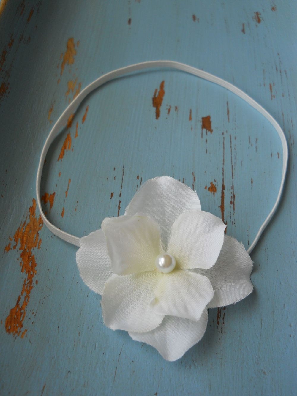 Baby Headband, Flower Newborn Head Band, Halo, Photo Prop, Soft White, Pearl, White Skinny Elastic, NB - Adult, Accessory