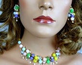 Vintage 1950/60s Pastel Bubble Bead Necklace Choker and Earring Set