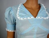Vintage 1970s Baby Blue Heart Flocked Maxi Dress