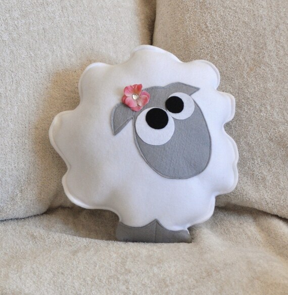 Nursery Decor Count the Sheep Plush Pillow -Gray-