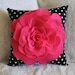 Turquoise Rose on Black with White Polka Dot Pillow