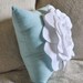 Blue Decorative Pillow Aqua Pillow with White Rose 14x14