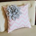 Gray Corner Dahlia on Light Pink and White Zigzag Pillow -Chevron Pillow-