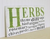 Wood Kitchen Sign. Herbs. Cottage White, Charcoal Black  and Green thyme basil oregano