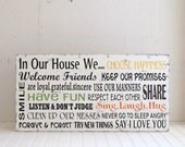 House Rules In Our House We.. Family Rules Wood Sign Horizontal - Large Size