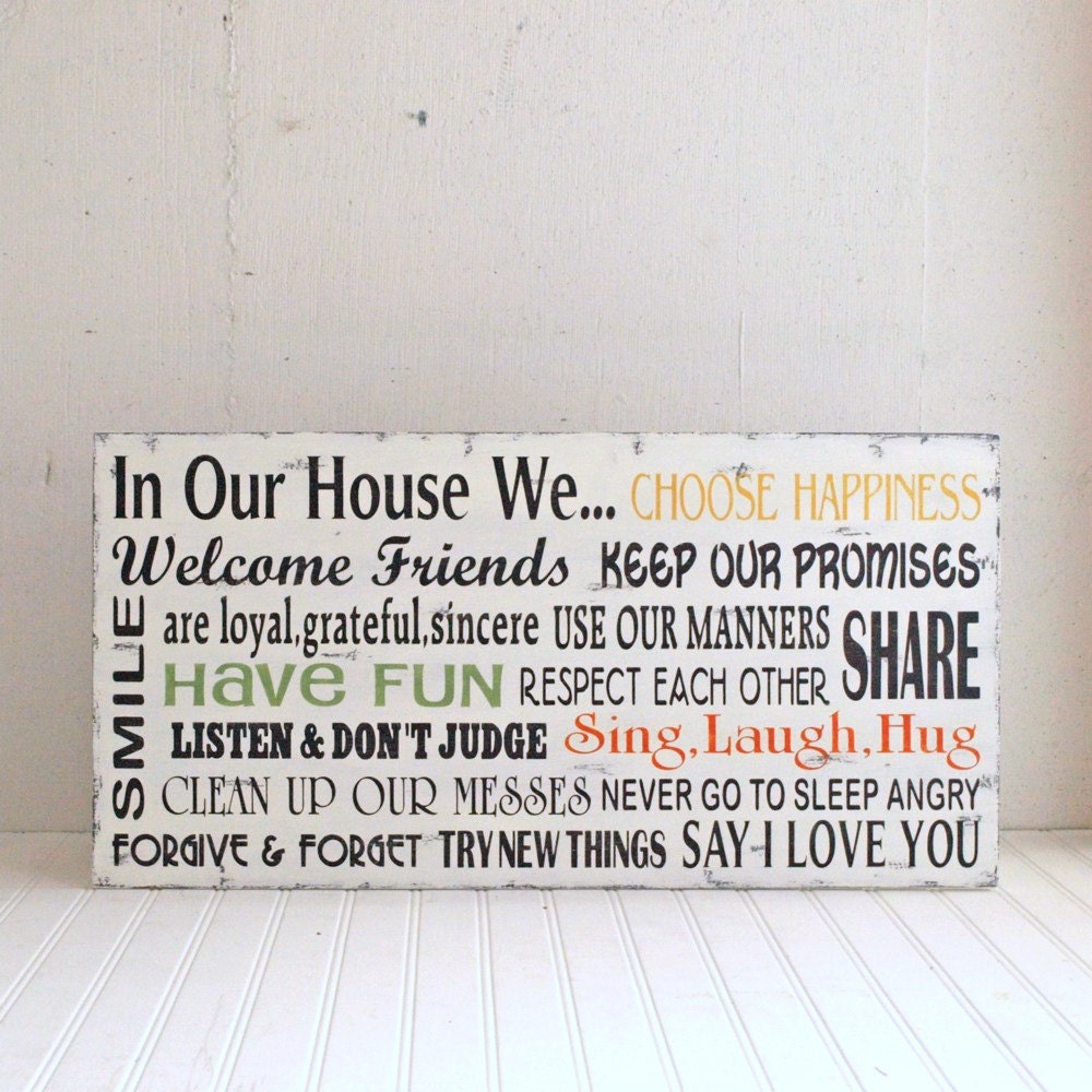 House Rules In Our House We.. Family Rules Wood Sign Horizontal - Large Size