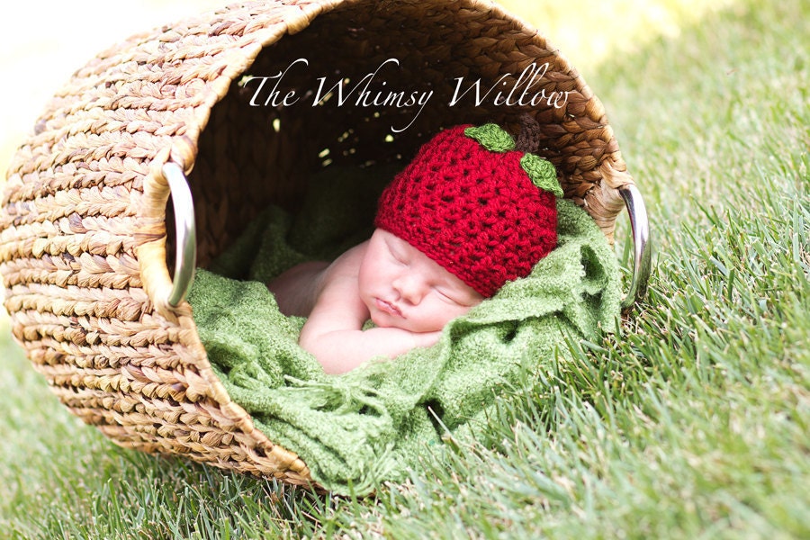 Newborn Photography Prop - Red Apple Hat