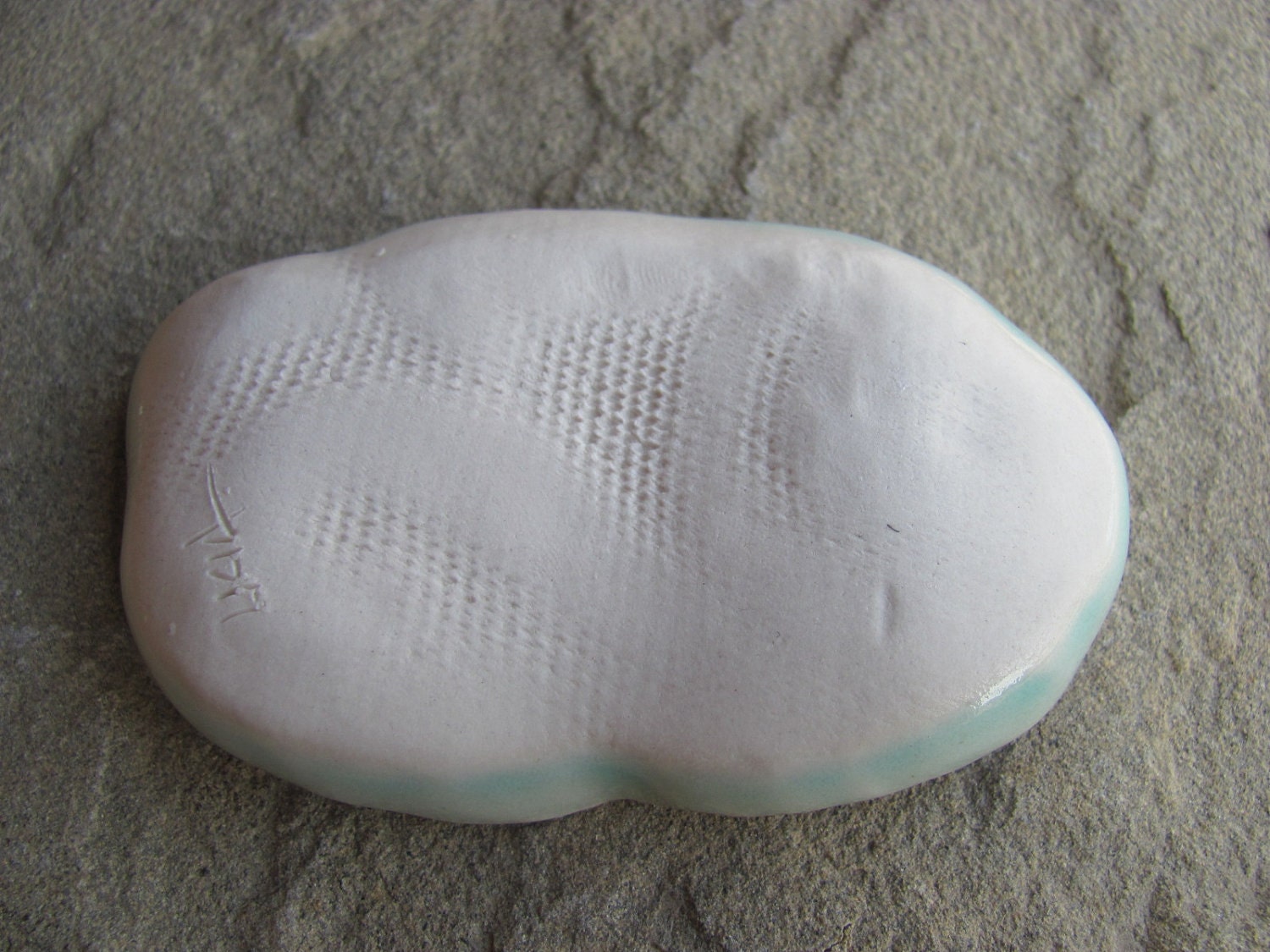 Ceramic Porcelain Trinket Dish with Ocean Waves or Windy Clouds in the Sky Glazed in Aqua Blue Green, Handmade by Licia Lucas Pfadt